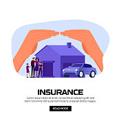 保险概念矢量插图网站横幅，广告和营销材料，在线广告，社交媒体营销等。