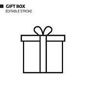 礼盒线图标。轮廓向量符号插图。 礼盒线图标。轮廓向量符号插图。