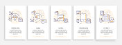带有平面图标的移动应用页面屏幕用户体验，用户界面设计模板矢量插图