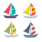 各种颜色的可爱帆船。