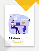 在线支持海报，封面和横幅的概念平面设计。现代平面设计矢量插图。