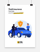 海报，封面和横幅的盗窃保险概念平面设计。现代平面设计矢量插图。