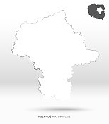 马索维安区-波兰16个行政区之一-从一张白纸上剪下的矢量图，上面放置3D背景-物体轮廓不均匀的边界和自然光影-制图艺术