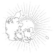 丹麦地图与阳光在白色的背景