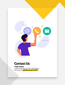 联系我们概念平面设计海报，封面和横幅。现代平面设计矢量插图。