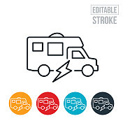 电动汽车家用细线图标-可编辑的笔触 电动汽车家用细线图标-可编辑的笔触