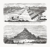 墨西哥乔卢拉大金字塔，木刻，1893年出版