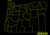 黑色背景下的俄勒冈霓虹灯地图
