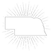 内布拉斯加州地图与阳光在白色的背景