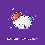 碳排放平面线图标，轮廓矢量符号插图。