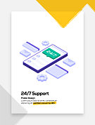 24/7支持海报，封面和横幅的概念平面设计。现代平面设计矢量插图。