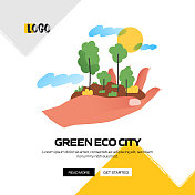 绿色生态城市概念矢量插图网站横幅，广告和营销材料，在线广告，社交媒体营销等。