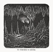 德国北莱茵-威斯特伐利亚岛Iserlohn附近的德肯洞穴,木刻,1893年出版 德国北莱茵-威斯特伐利亚岛Iserlohn附近的德肯洞穴,木刻,1893年出版