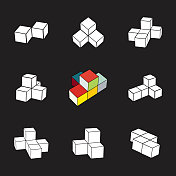 矢量三维立方体玩具砖模型图标收集设计