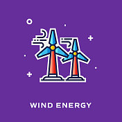 风能平面线图标,轮廓矢量符号插图。 风能平面线图标,轮廓矢量符号插图。