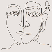 超现实的立体主义的脸。抽象现代面部肖像。手绘矢量插图。现代立体派风格的当代绘画。