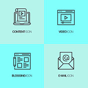 入站营销相关线路图标。向量符号说明。