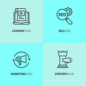 入站营销相关线路图标。向量符号说明。 入站营销相关线路图标。向量符号说明。