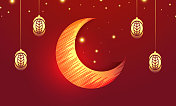 开斋节穆巴拉克的月亮和清真寺美丽的背景stock插图