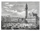 1866年，意大利锡耶纳的美食之塔和公共宫殿