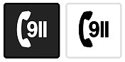 紧急911电话服务图标在黑色按钮与白色翻转