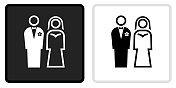 新娘和新郎图标在黑色按钮与白色翻转