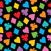 彩色黑桃红心梅花钻石无缝图案