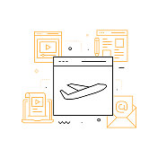 入站营销相关线路图标。向量符号说明。