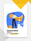 保险咨询概念平面设计海报，封面和横幅。现代平面设计矢量插图。