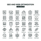 Seo和网页优化线图标集