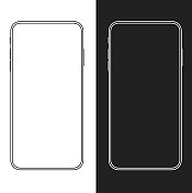 新版本的轻薄智能手机类似于iphone，黑白背景。轮廓矢量图