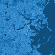 波士顿MA城市矢量路线图蓝色