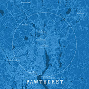 Pawtucket RI城市矢量路线图蓝色文本