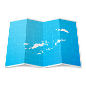 折叠的英属维尔京群岛地图，孤立在白色背景上