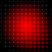 红色抽象发光点，径向大小梯度。