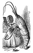 镜子前的龙虾――《爱丽丝梦游仙境》1897年