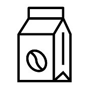 咖啡豆包装线图标，轮廓符号矢量插图