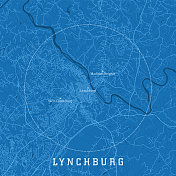 弗吉尼亚州林奇堡城市矢量路线图蓝色文本