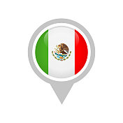 墨西哥-旗帜图标矢量插图-圆针
