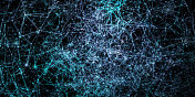 抽象的网络背景。粒子波。区块链。神经网络。