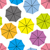 彩色伞的手绘矢量插图的鸟瞰图。