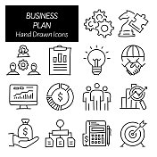 商业计划相关手绘图标,涂鸦元素矢量插图 商业计划相关手绘图标,涂鸦元素矢量插图