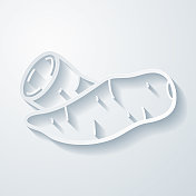 山药。在空白背景上具有剪纸效果的图标 山药。在空白背景上具有剪纸效果的图标