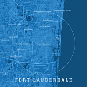 佛罗里达州劳德代尔堡城市矢量路线图蓝色文本
