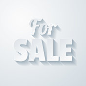 出售。在空白背景上具有剪纸效果的图标