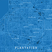 种植园FL城市矢量道路地图蓝色文本