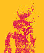 女性,树木和鸟类多次暴露 女性,树木和鸟类多次暴露