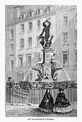 大力神喷泉(Herkulesbrunnen)，德国巴伐利亚州奥格斯堡，木版，1868年出版