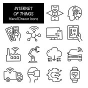 物联网相关手绘图标，涂鸦元素矢量插图