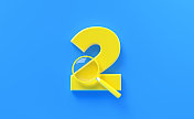 黄色放大镜坐在黄色数字2在蓝色背景